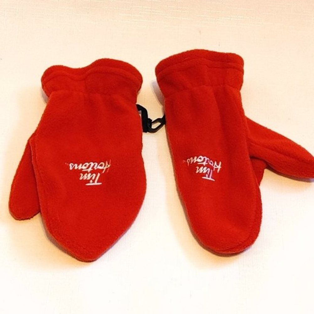 Tim Hortons Fleece Mittens PAIR Red Embroidered